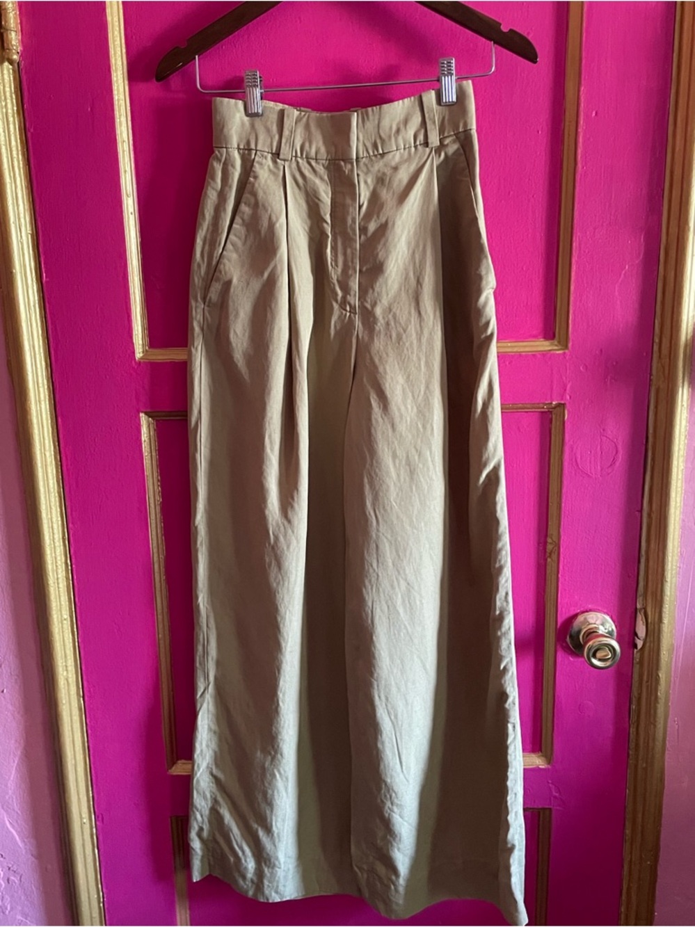 COS High-Rise Wide Leg Lyocell linen blend Khaki Pants size 2